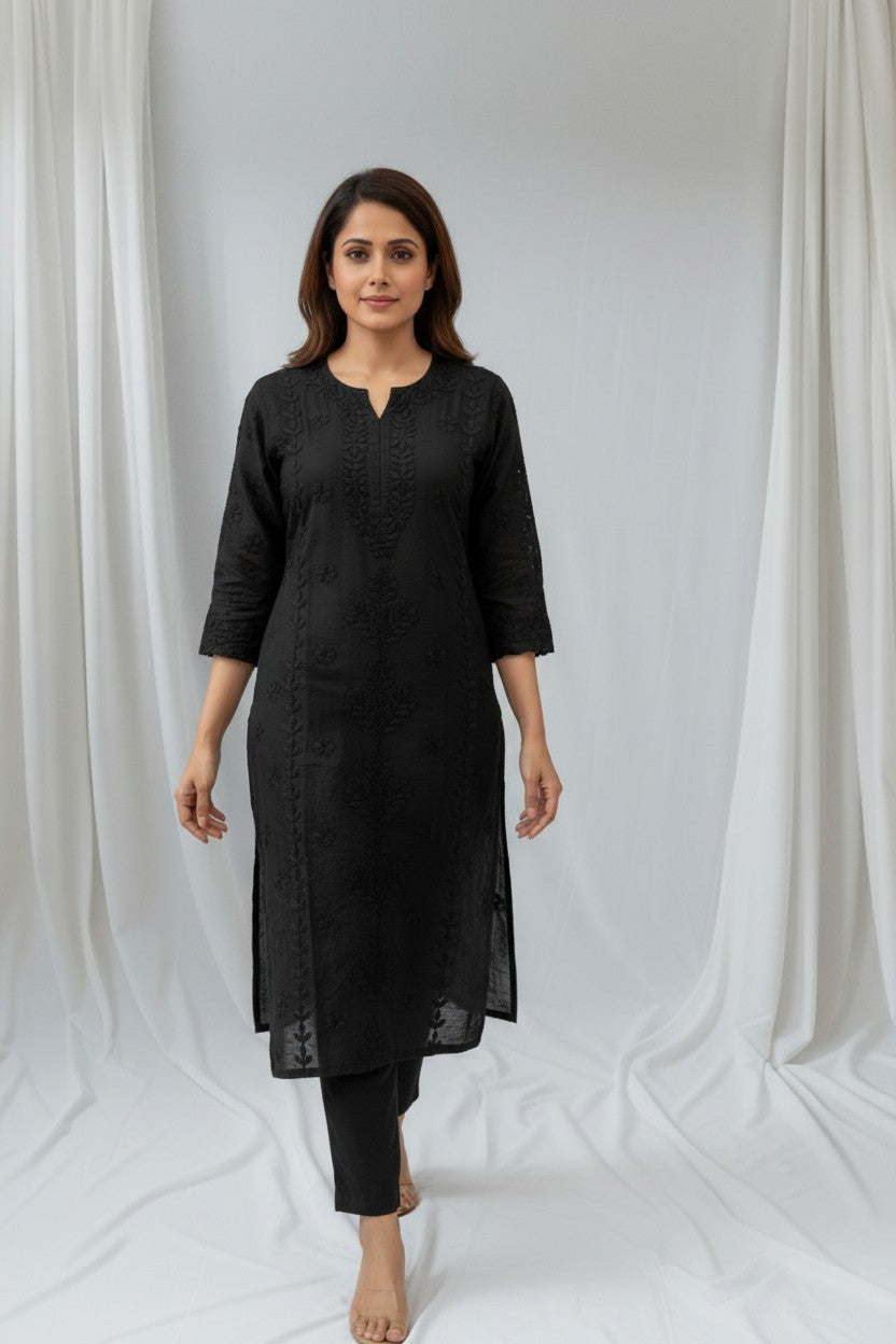 Heena Chanderi Chikankari Kurti – 100% Hand Embroidered, Non-Transparent