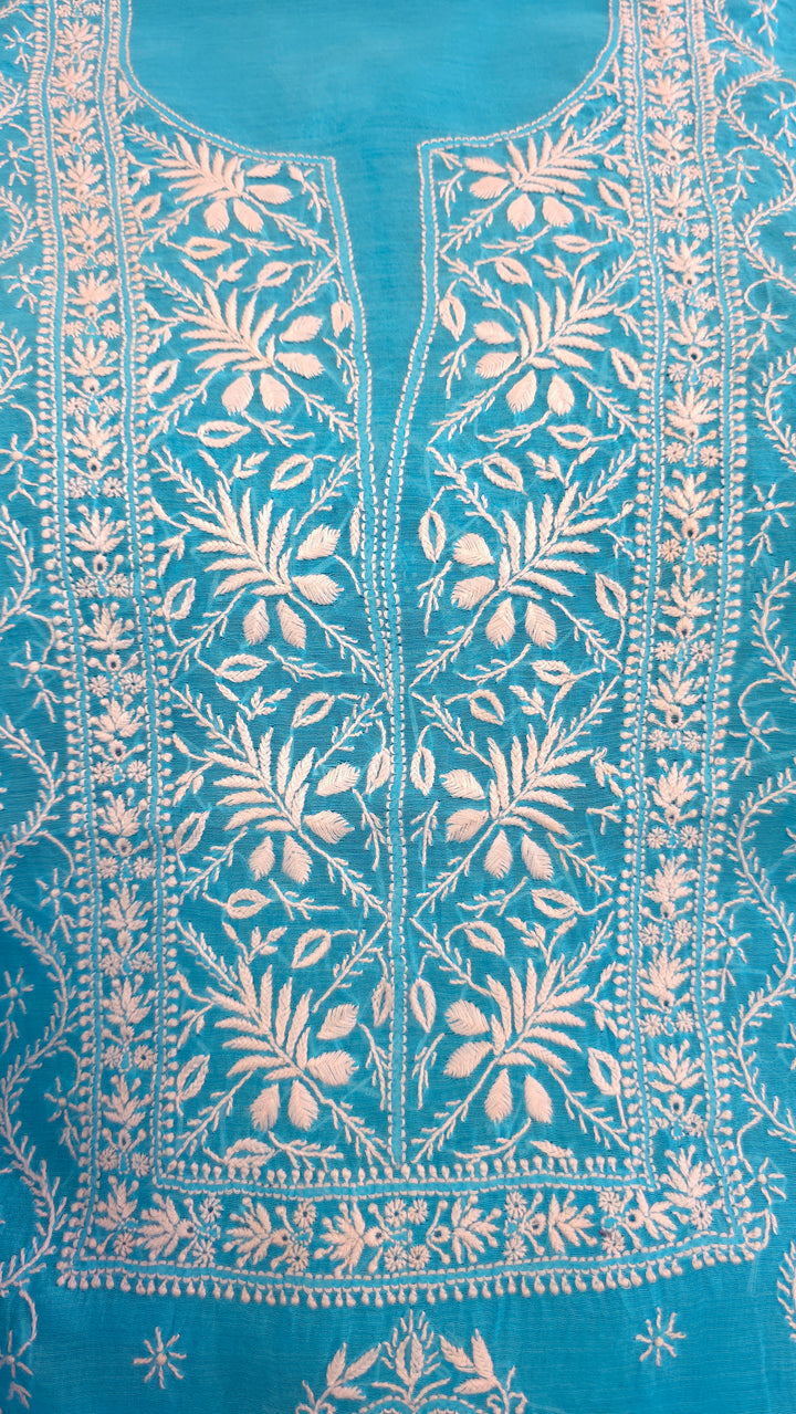 Lucknowi 2 Taar Chikankari Chanderi Kurta Dupatta Set – Handmade Festive Wear