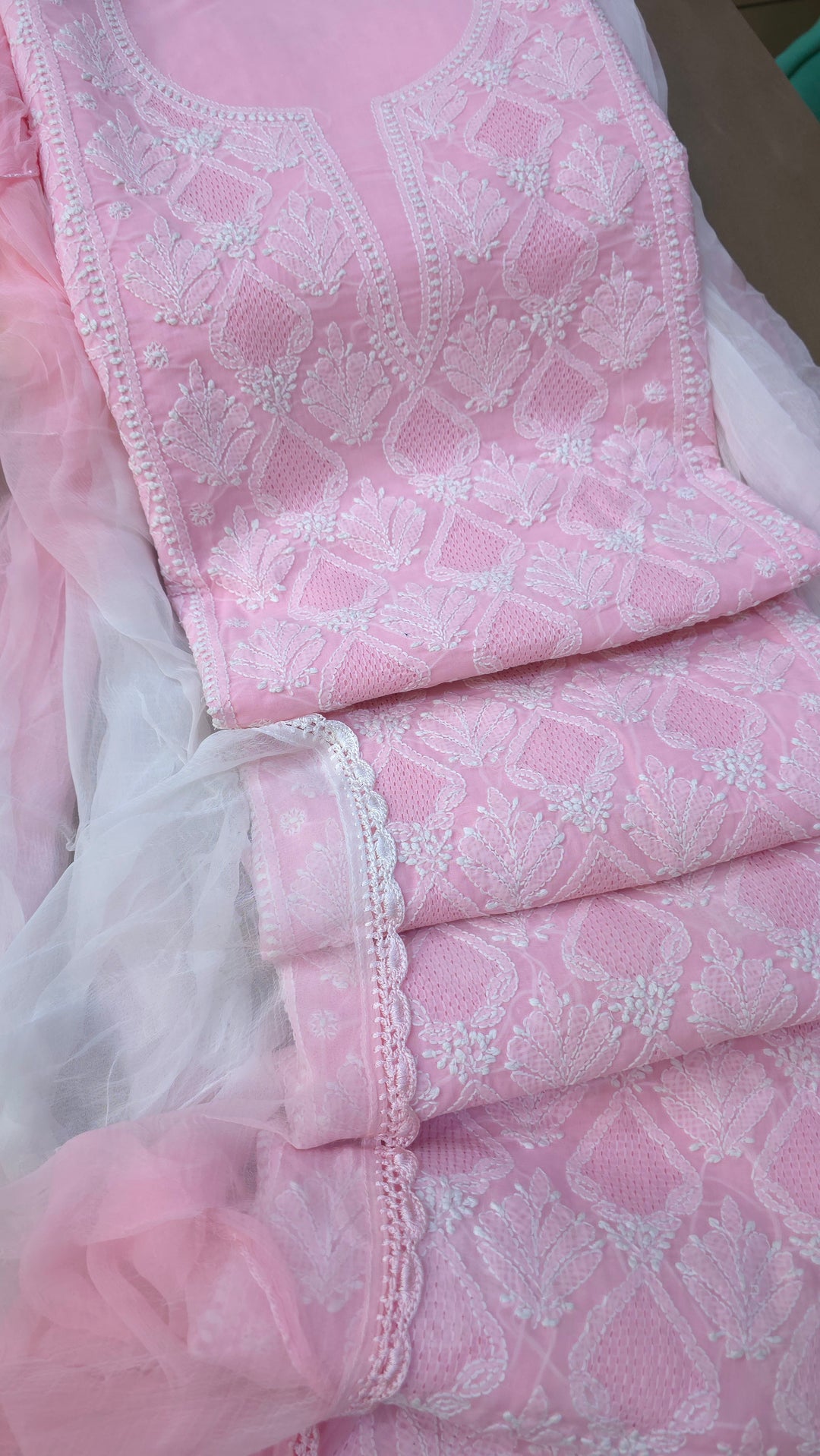 Tareef Lucknow Hand Jaali Chikankari Cotton Dress Material