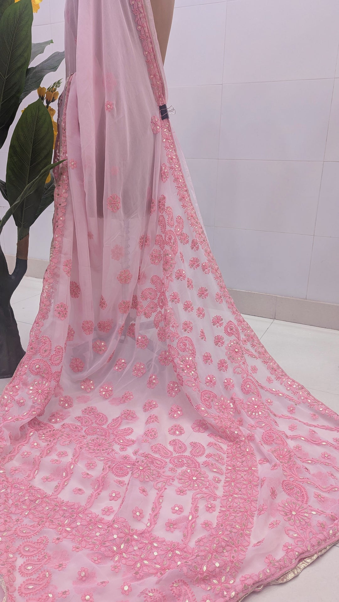 Embellished with Gota Patti | Hand Chikankari Faux Georgette Saree | Lucknowi Embroidery | Designer Festive Wear by Paridhan Chikan