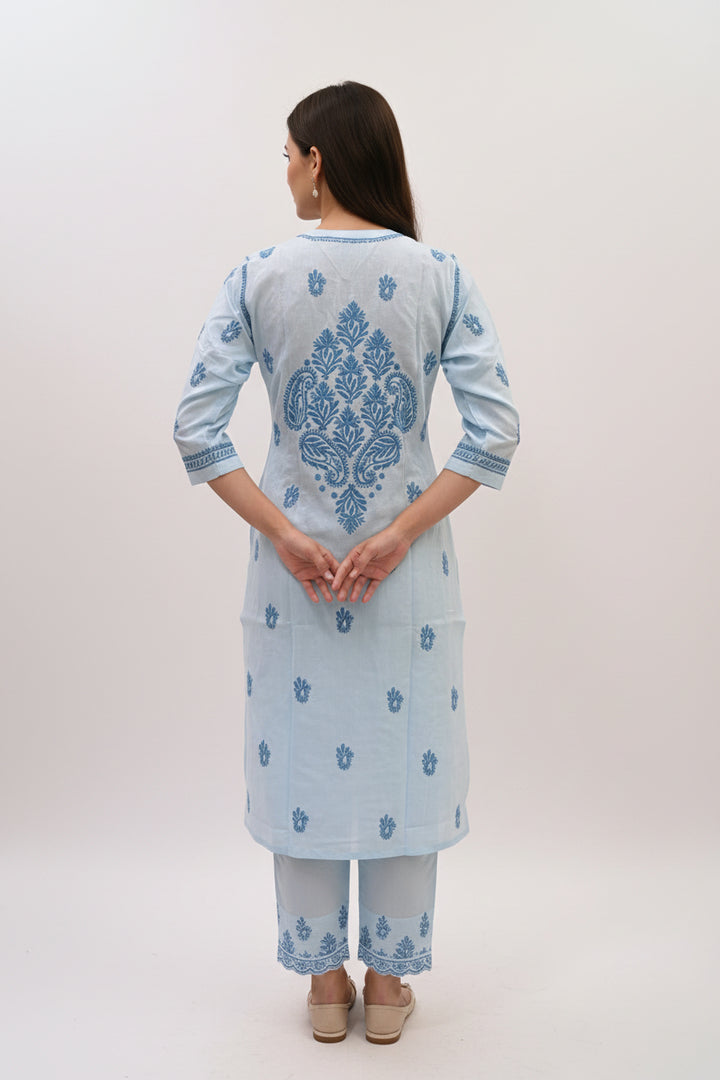 Pure Cotton Linen Lucknowi Chikankari Long Kurti | 100% Hand Embroidered | Non-Transparent | No Shrinkage