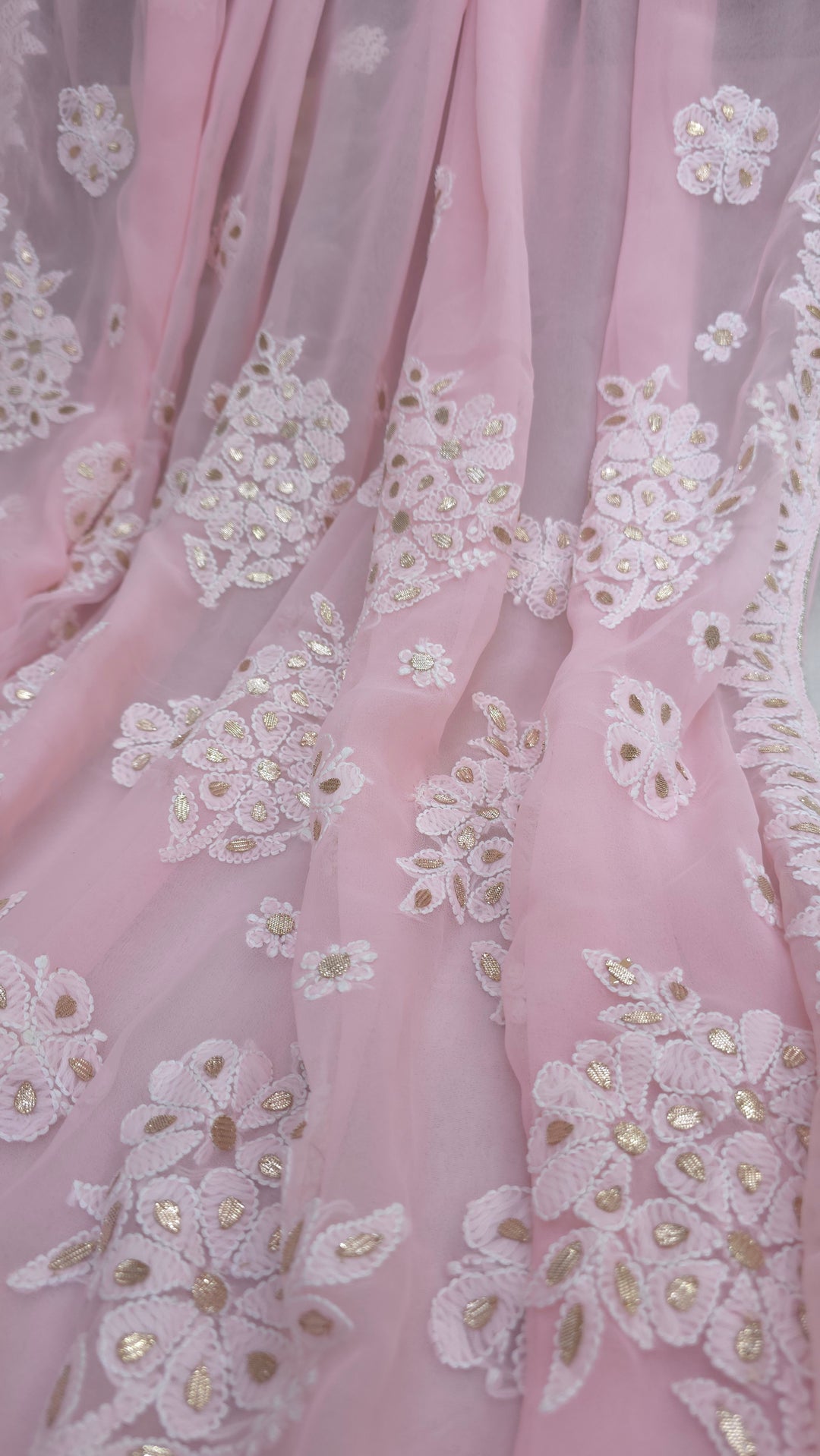 Embellished with Gota Patti | Hand Chikankari Faux Georgette Saree | Lucknowi Embroidery | Designer Festive Wear by Paridhan Chikan