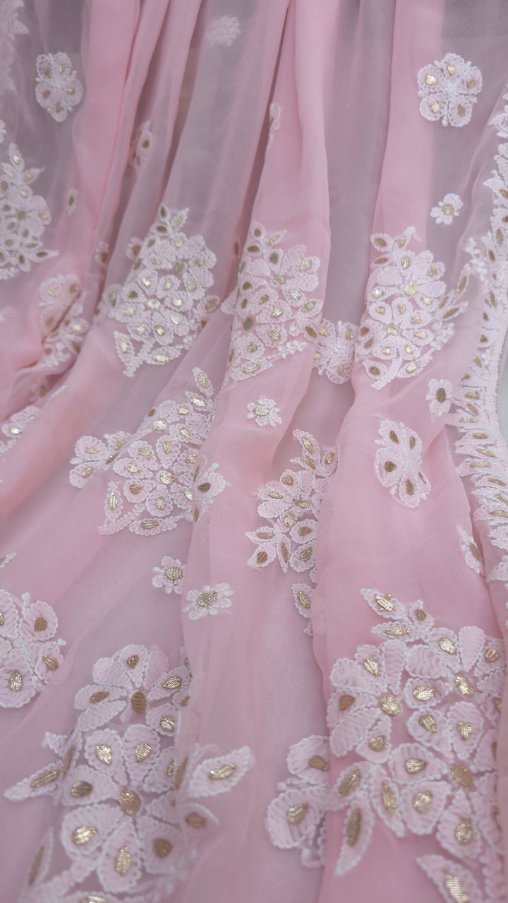 Embellished with Gota Patti | Hand Chikankari Faux Georgette Saree | Lucknowi Embroidery | Designer Festive Wear by Paridhan Chikan
