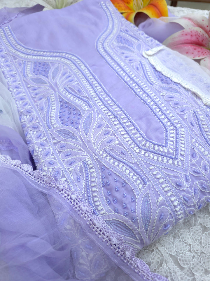 Paridhan Chikan Cotton Chikankari Unstitched Dress Material – 3 Pc Suit Set with Hand Embroidery & Pearl Work in Every Motif