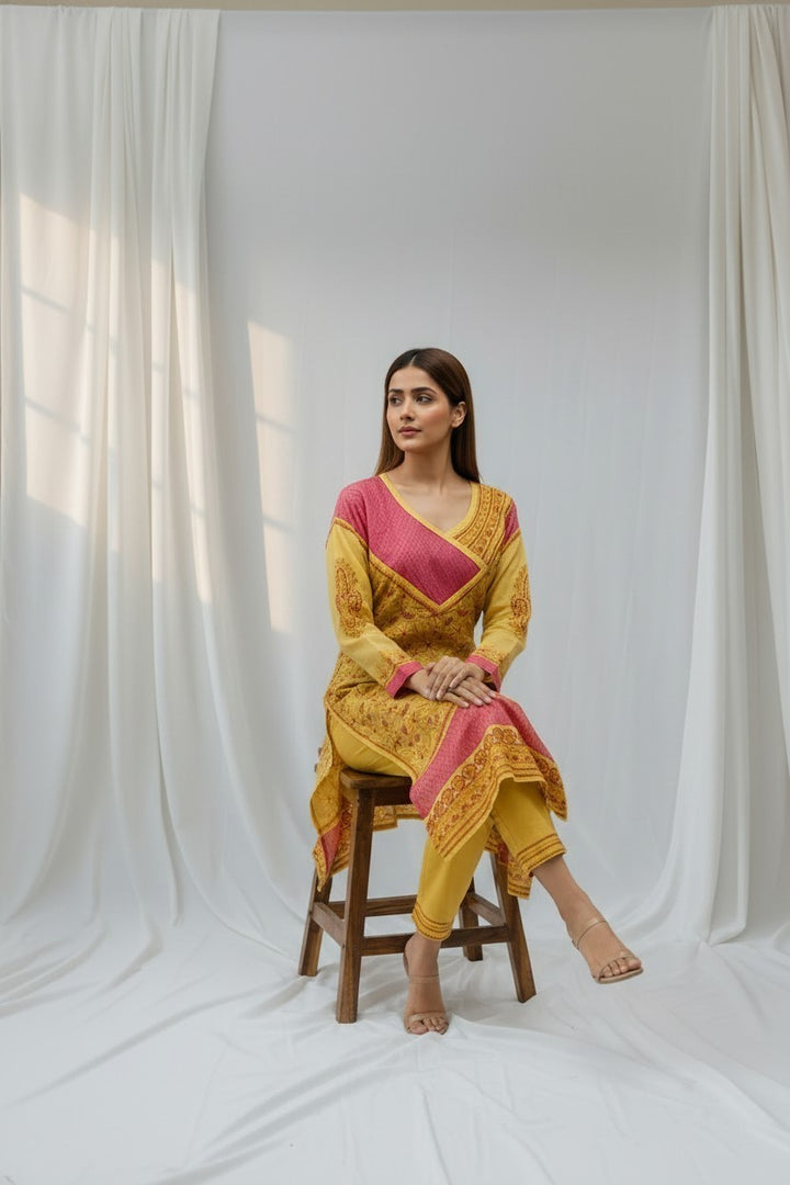 Jia Cotton Chikankari Hand Embroidered Kurti for Women | Premium  | 48 Inch approx Length | Lucknowi Chikan Kurta