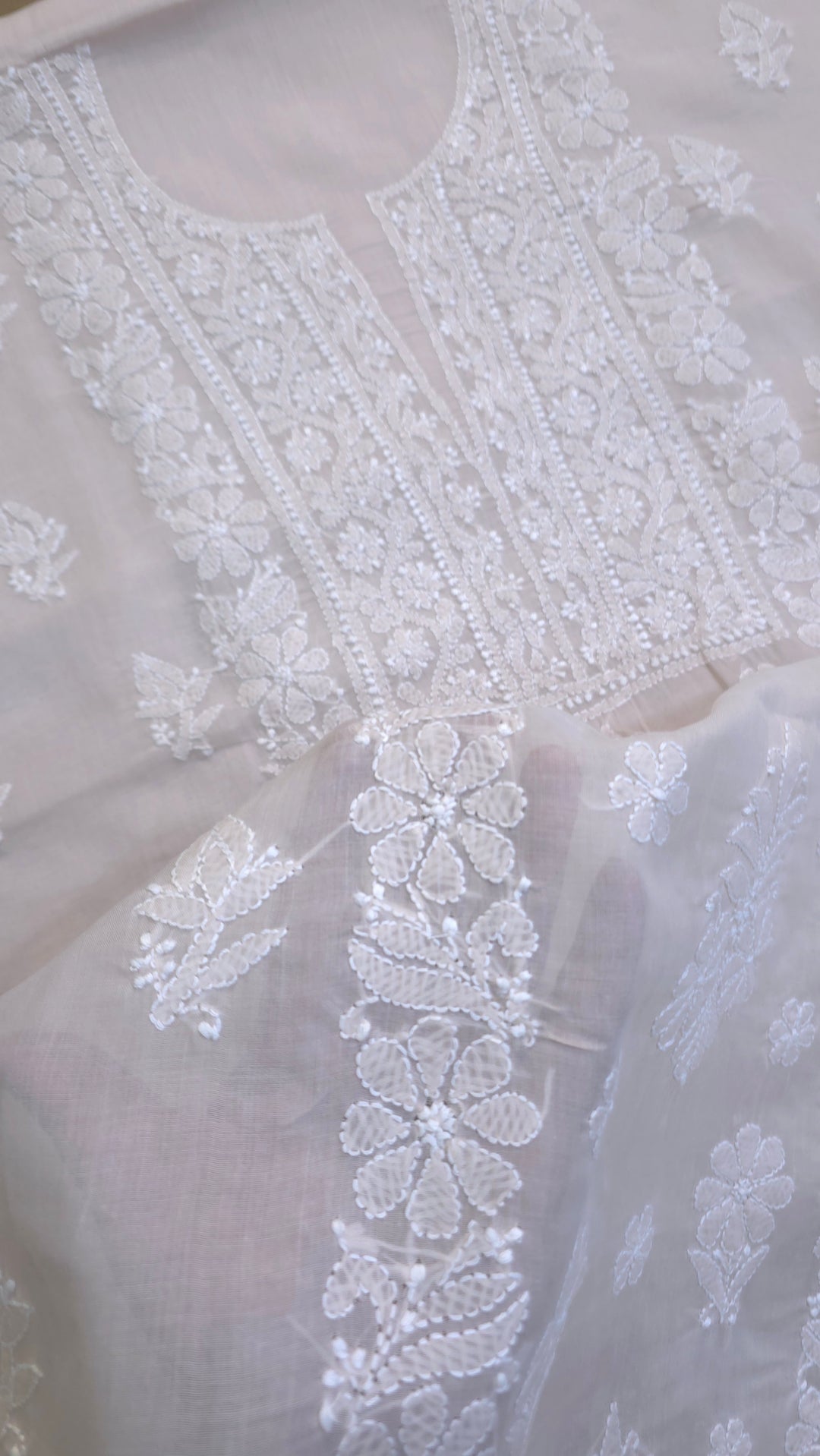 Paridhan Chikan Premium Handcrafted Chikankari Cotton Suit Set | Unstitched Dress Material with Chiffon Dupatta | Made in Lucknow