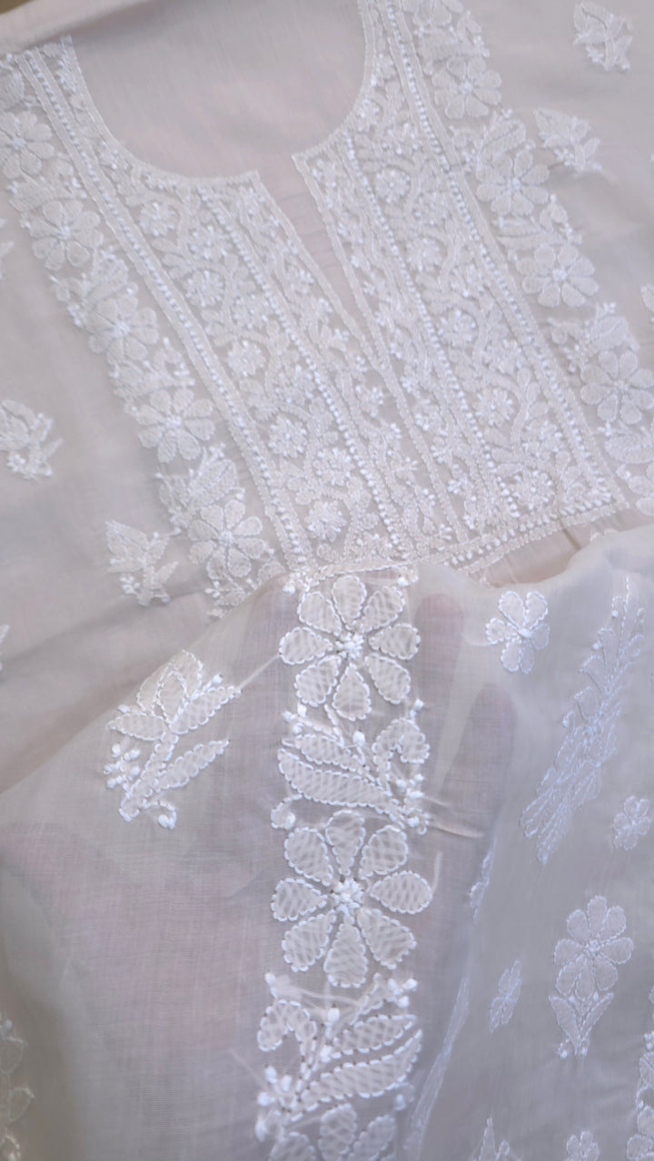Paridhan Chikan Premium Handcrafted Chikankari Cotton Suit Set | Unstitched Dress Material with Chiffon Dupatta | Made in Lucknow