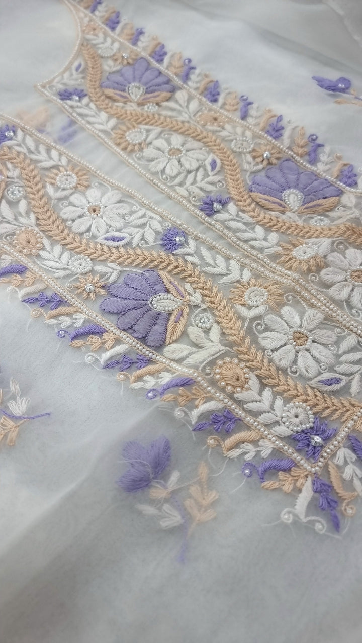 Organza chikankari unstitched dress material