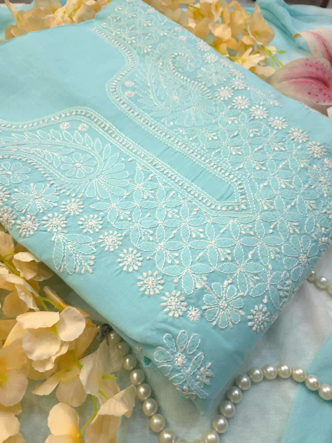 Paridhan Chikan Premium Handcrafted Chikankari Cotton Suit Set | Unstitched Dress Material with Chiffon Dupatta | Made in Lucknow