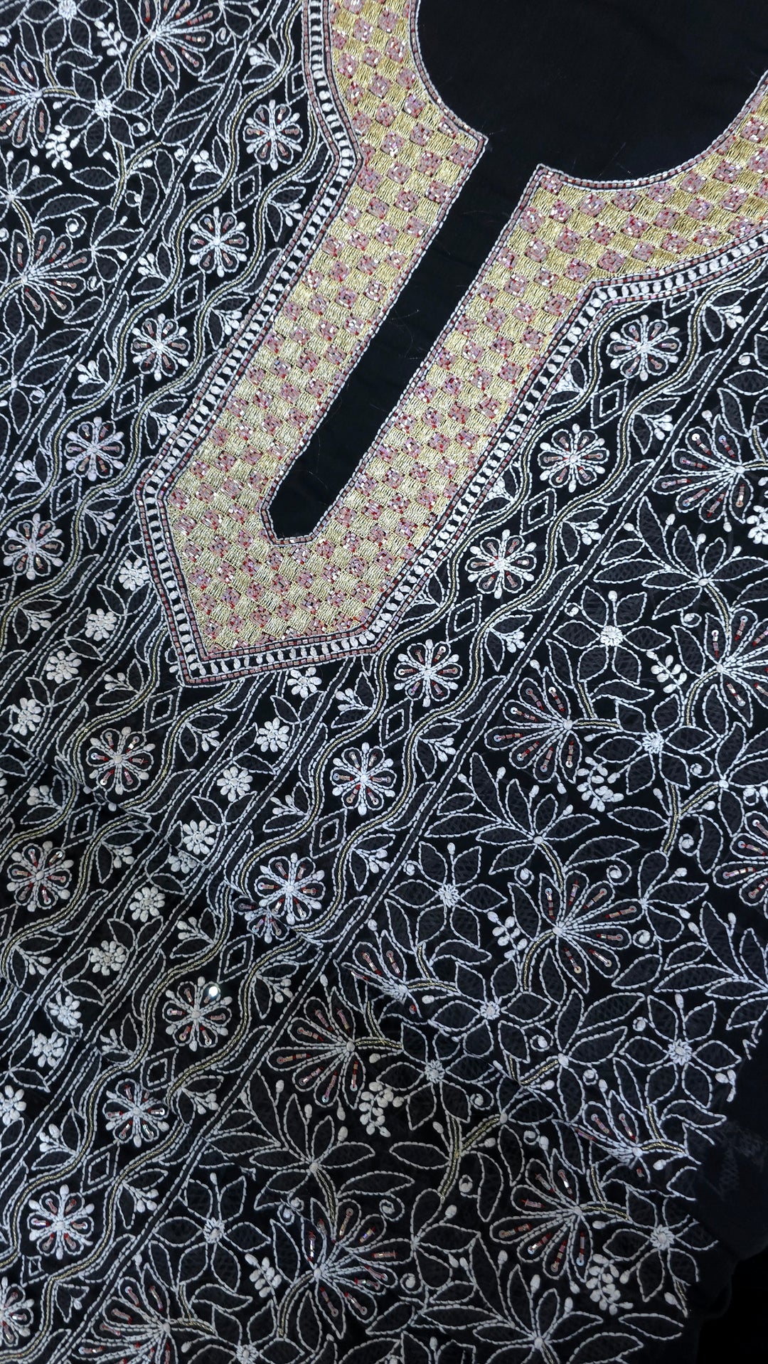 Premium Hand Embroidered Chikankari Cotton Unstitched Dress Material with Pure Chiffon Dupatta