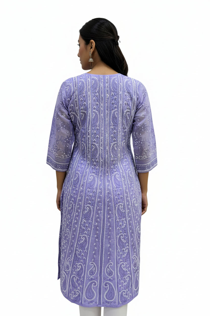 Cotton Lucknowi Chikankari 44" Long Anarkali Kurti | 100% Hand Embroidered| No Shrinkage