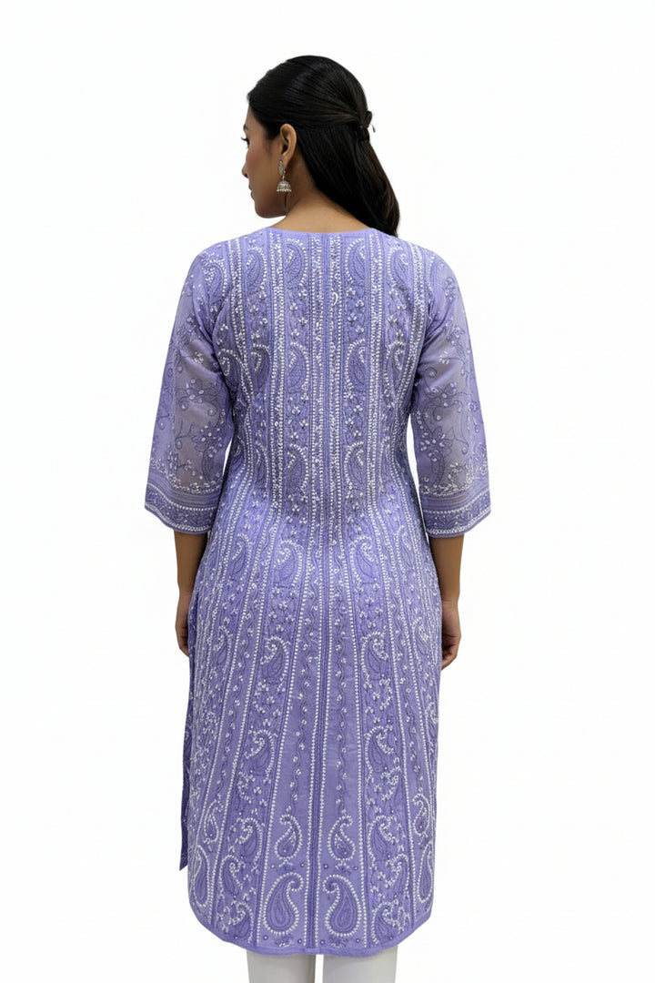 Cotton Lucknowi Chikankari 44" Long Anarkali Kurti | 100% Hand Embroidered| No Shrinkage