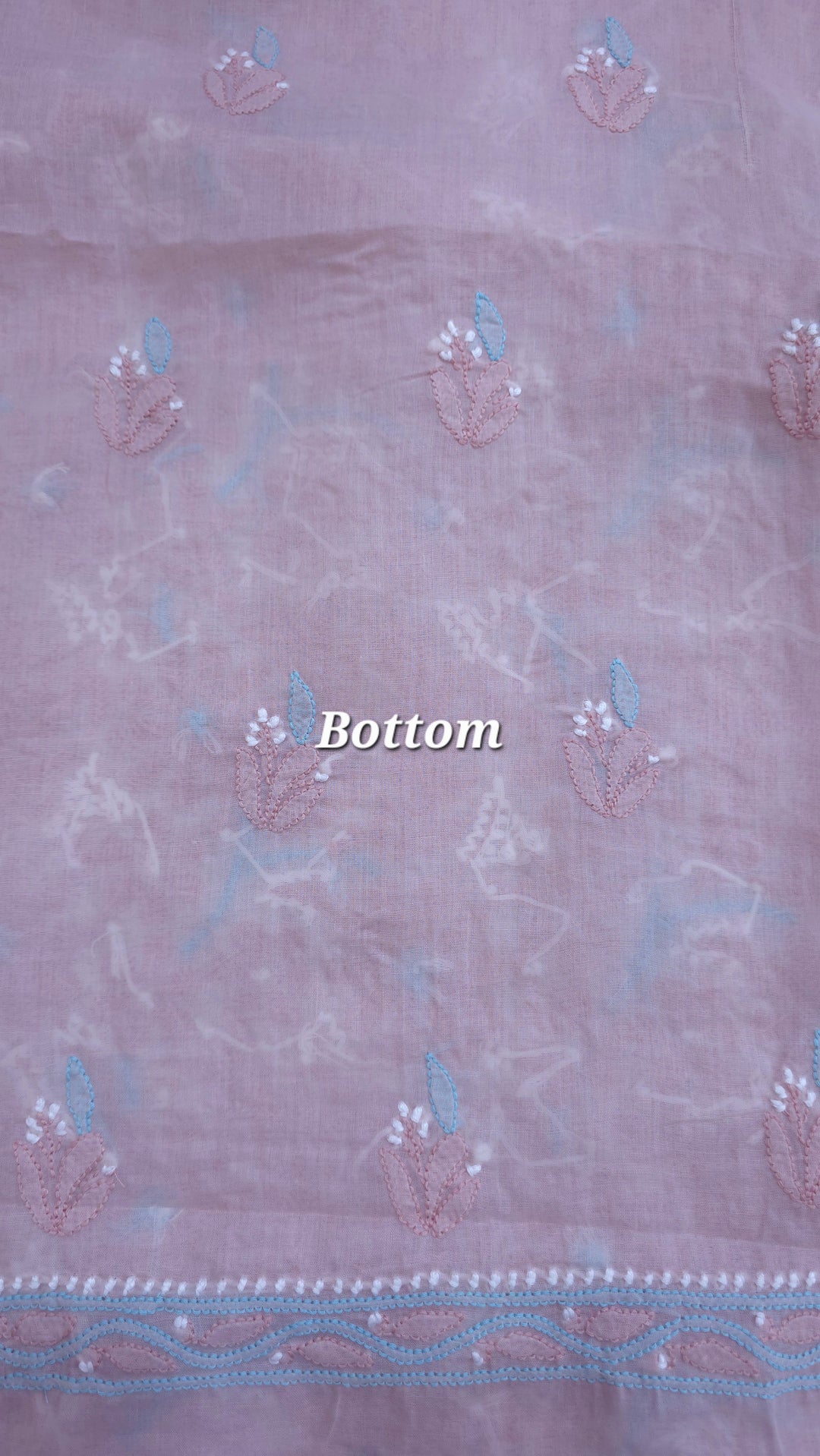 Lucknow Chikankari Hand Embroidered Cotton Dress Material with Tri-Color Motifs & Pure Chiffon Dupatta