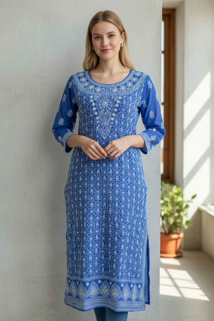 Georgette chikankari long kurti