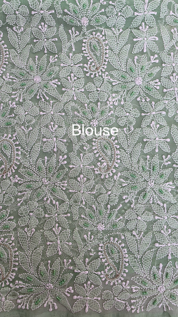 Pearl Chikankari Saree on Faux Georgette with Matching Blouse | Hand Embroidered Lucknowi Saree | Paridhan Chikan Heritage Collection