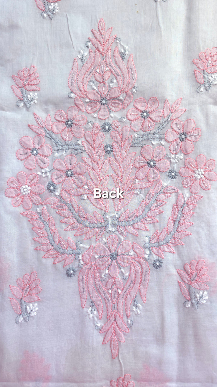 Afreen Premium Hand Embroidered Chikankari Cotton Unstitched Dress Material with Pure Chiffon Dupatta