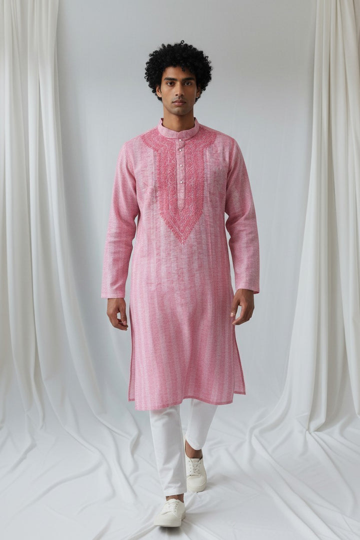 Rayan Cotton linen hand embroidered Men's chikankari kurta
