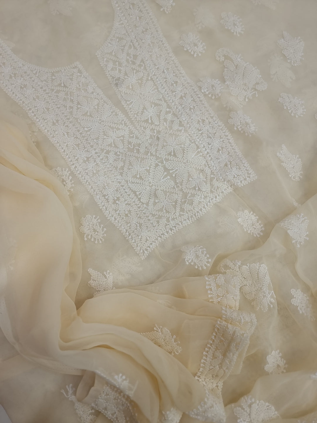 Lucknowi Georgette Chikankari Dress Material – Hand Embroidery Kurta, Bottom & Dupatta | Festive Queen Shades