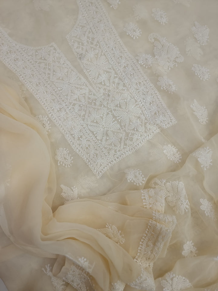 Lucknowi Georgette Chikankari Dress Material – Hand Embroidery Kurta, Bottom & Dupatta | Festive Queen Shades