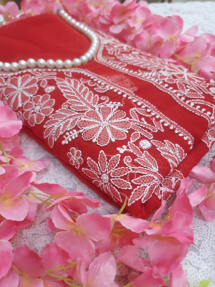 Lucknowi Georgette Chikankari Dress Material – Hand Embroidery Kurta, Bottom & Dupatta | Festive Queen Shades