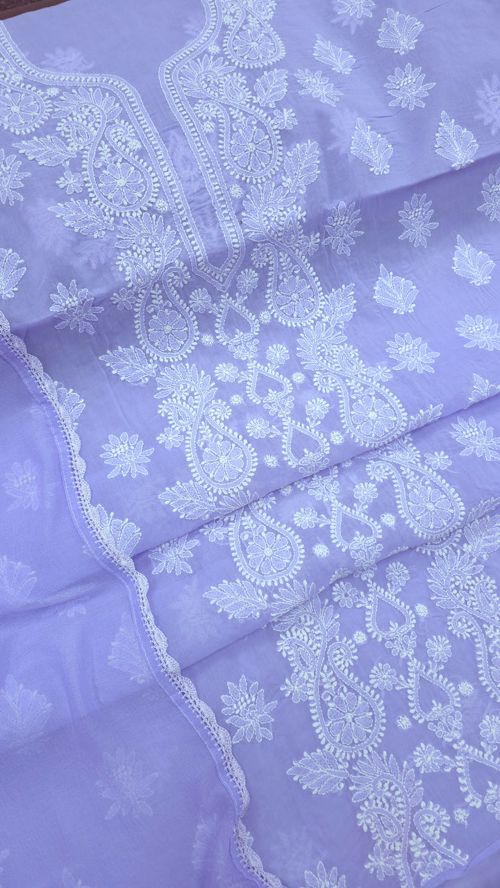 Paridhan Chikan Premium Handcrafted Chikankari Cotton Suit Set | Unstitched Dress Material with Chiffon Dupatta | Made in Lucknow