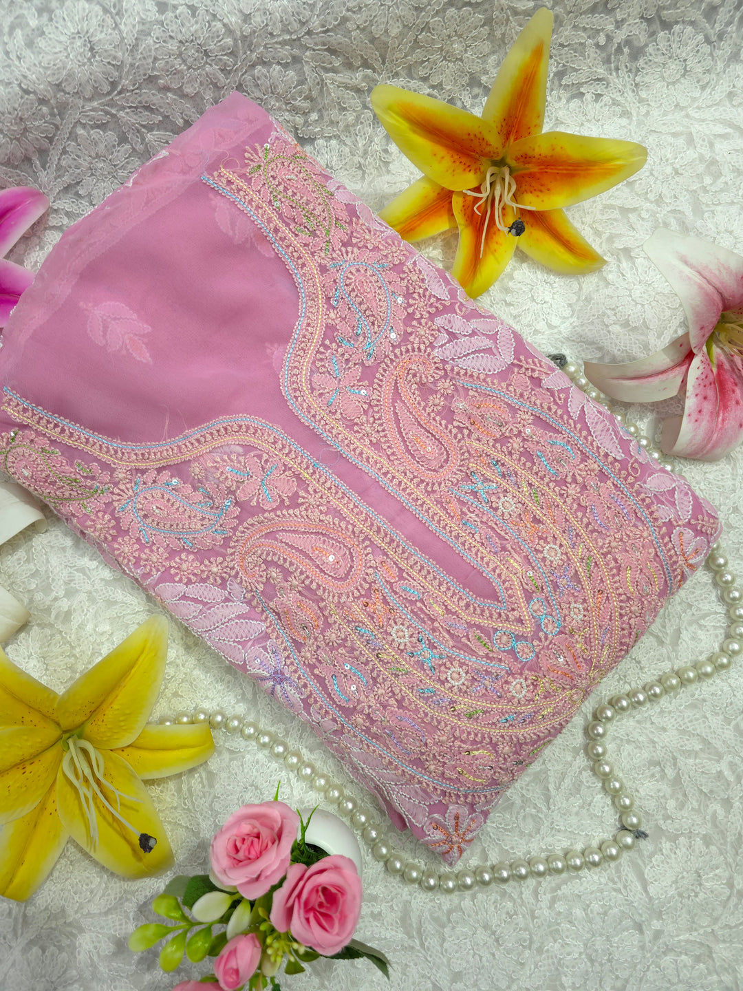 Georgette Chikankari Dress Material Resham Aari pearl Work