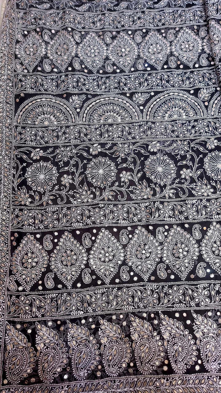 Georgette Chikankari Saree - black