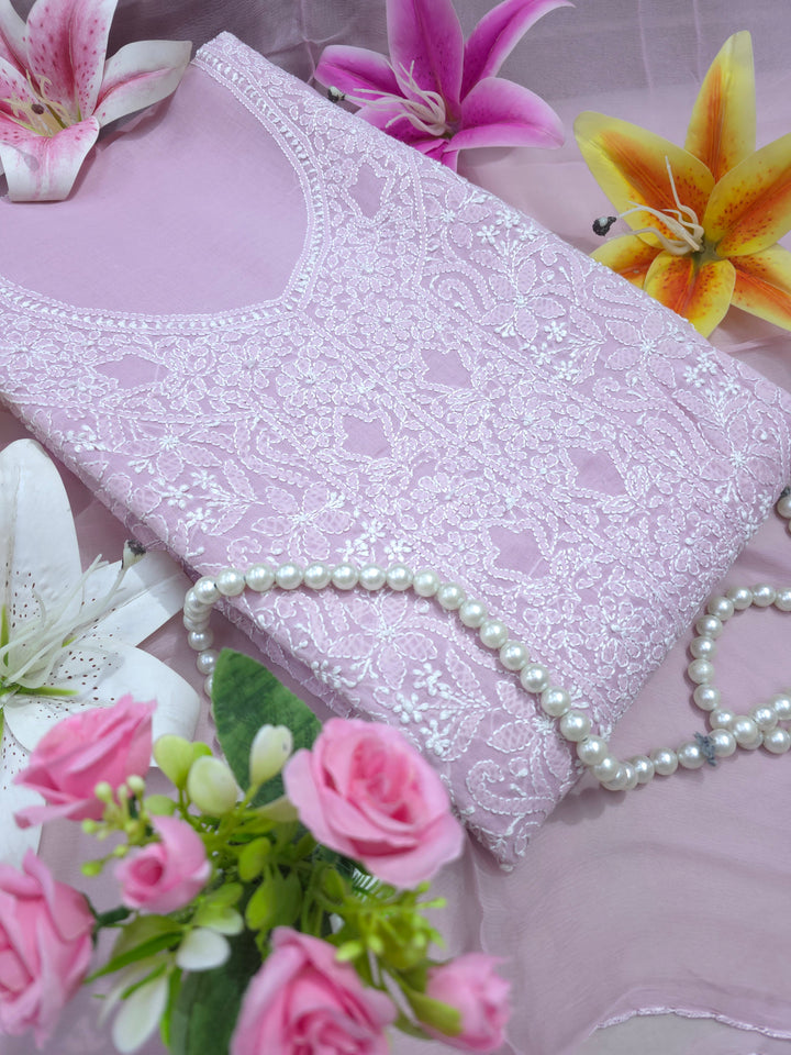 " Lucknowi Chikankari Unstitched Cotton Suit Set – Kurta, Bottom & Dupatta by Paridhan Chikan"