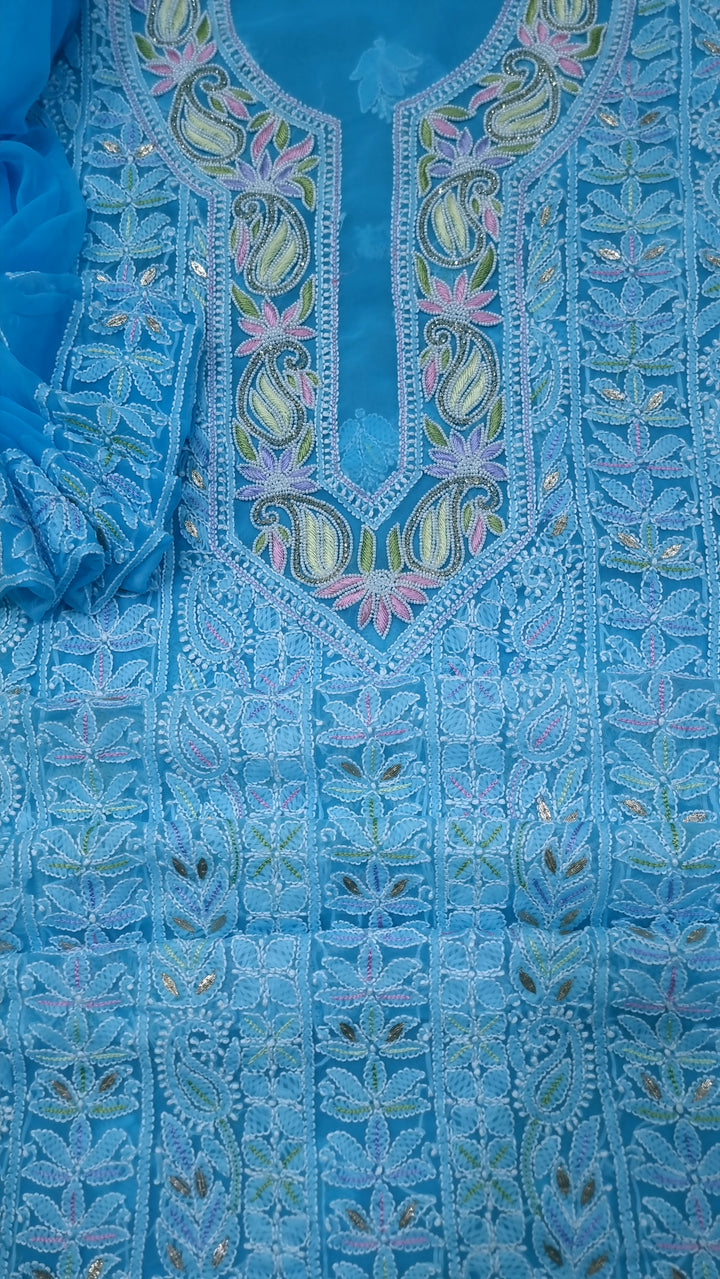 Georgette Chikankari Dress Material Resham Aari Work