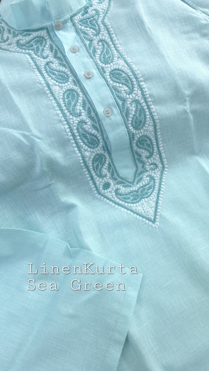 Mahir Cotton linen hand embroidered Men's chikankari kurta