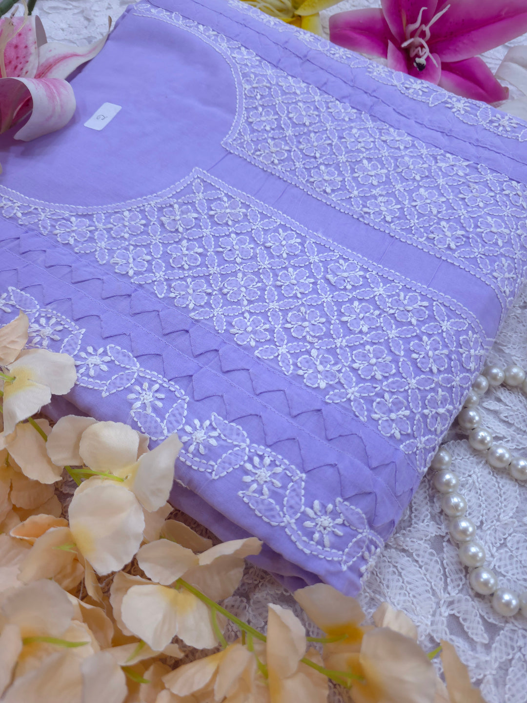 Darz Lucknowi Chikankari  Dress Material – Handmade Cotton Suit with Chiffon Dupatta