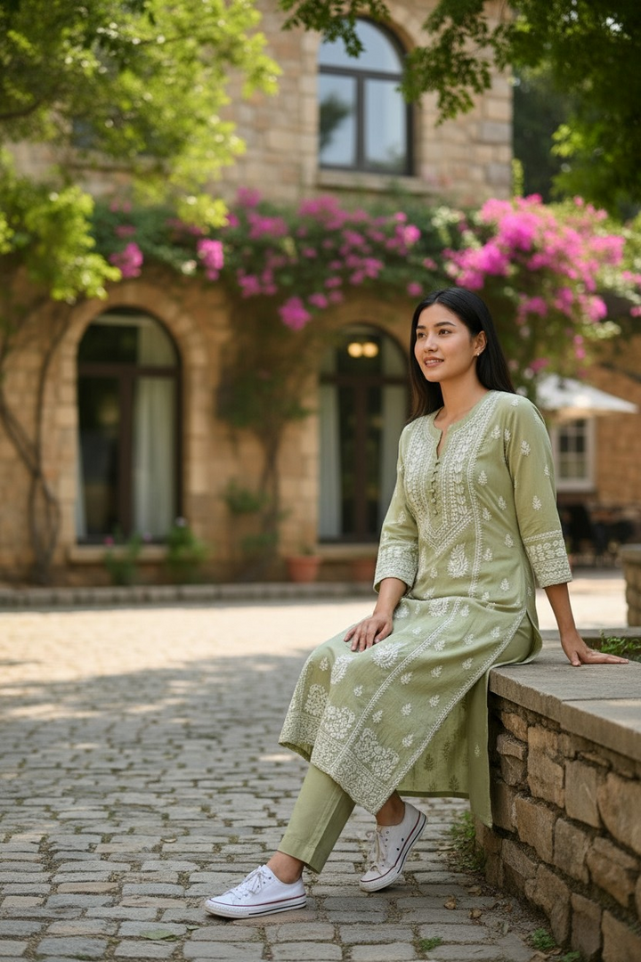 Pure Muslin Chikankari Kurti