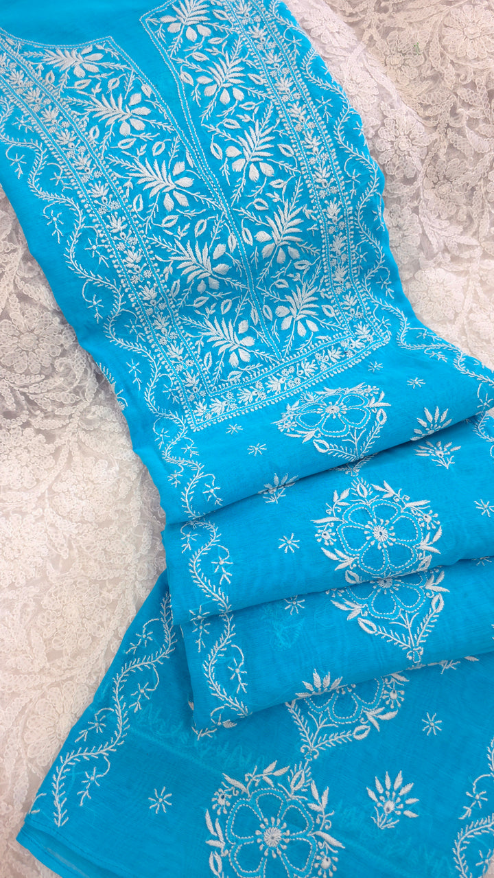 Lucknowi 2 Taar Chikankari Chanderi Kurta Dupatta Set – Handmade Festive Wear