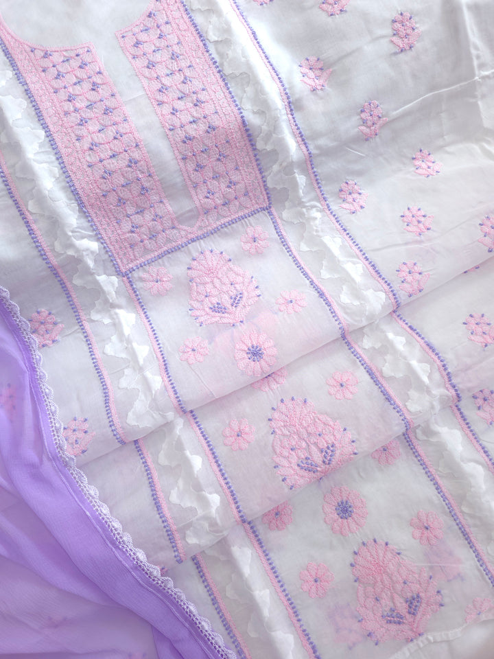 Darz Lucknowi Chikankari  Dress Material – Handmade Cotton Suit with Chiffon Dupatta