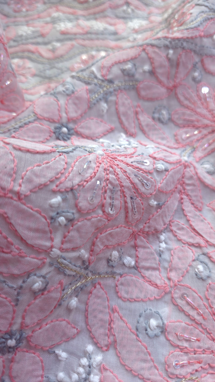 Afreen Premium Hand Embroidered Chikankari Cotton Unstitched Dress Material with Pure Chiffon Dupatta