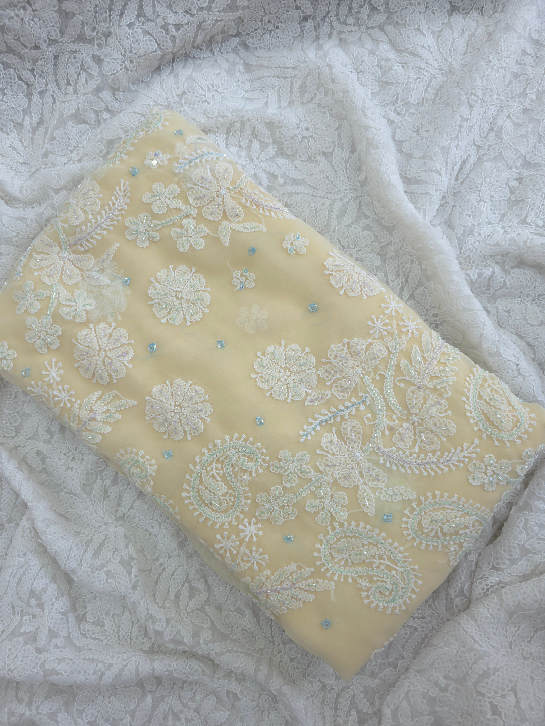 Pearl Chikankari Saree on Faux Georgette with Matching Blouse | Hand Embroidered Lucknowi Saree | Paridhan Chikan Heritage Collection