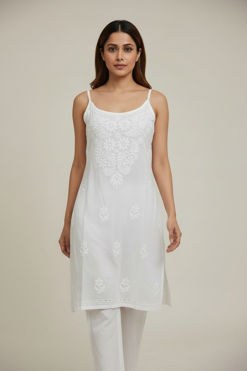 Heer Pure modal Chikankari noodle strap  Top | Lucknow Hand Embroidery | Soft Cotton modal Women's Top | Paridhan Chikan
