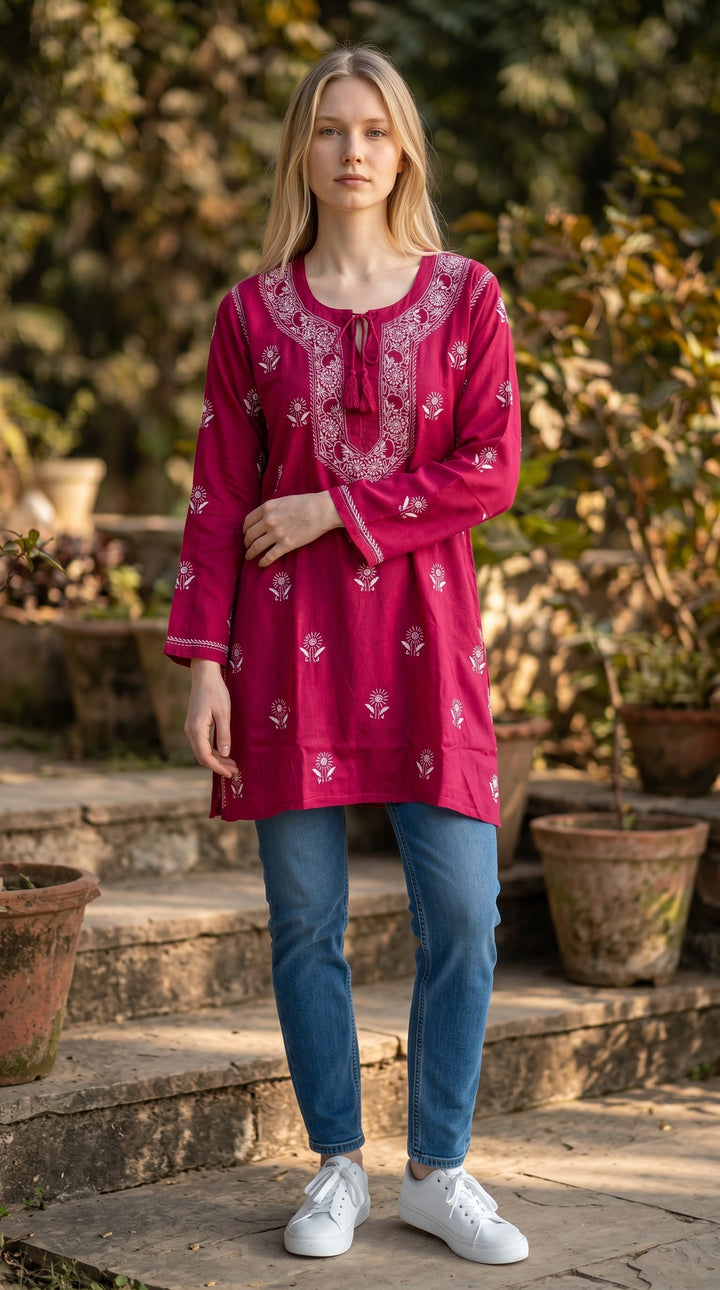 Women's Modal Satin Chikankari Top – Authentic 2 Taar Hand Embroidery