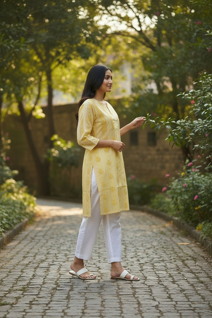 Soft Cotton Chikankari Hand Embroidered Kurti for Women | Premium Soft & Non-Transparent Fabric | 36 Inch Length | Lucknowi Chikan Kurta