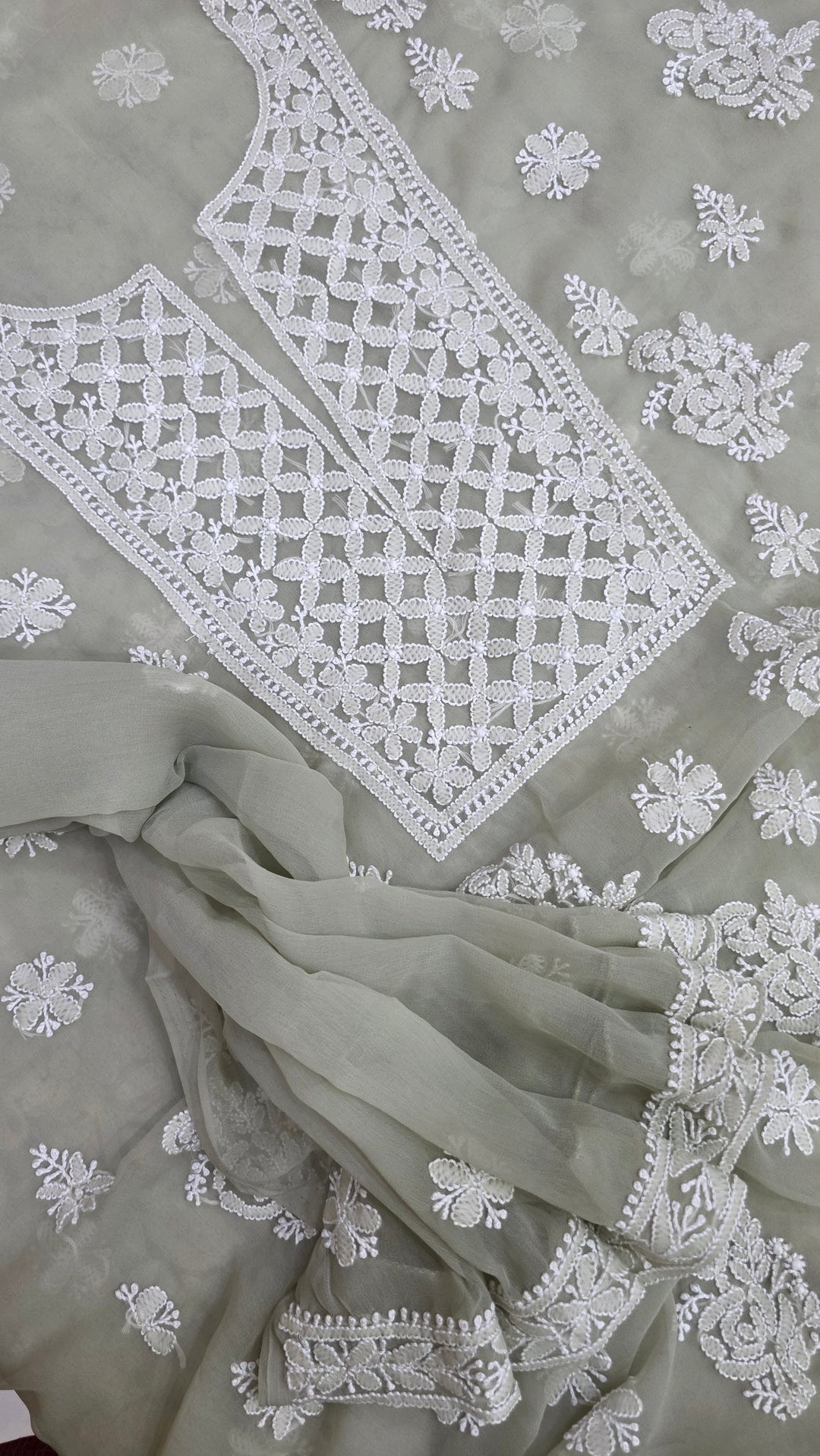 Lucknowi Georgette Chikankari Dress Material – Hand Embroidery Kurta, Bottom & Dupatta | Festive Queen Shades