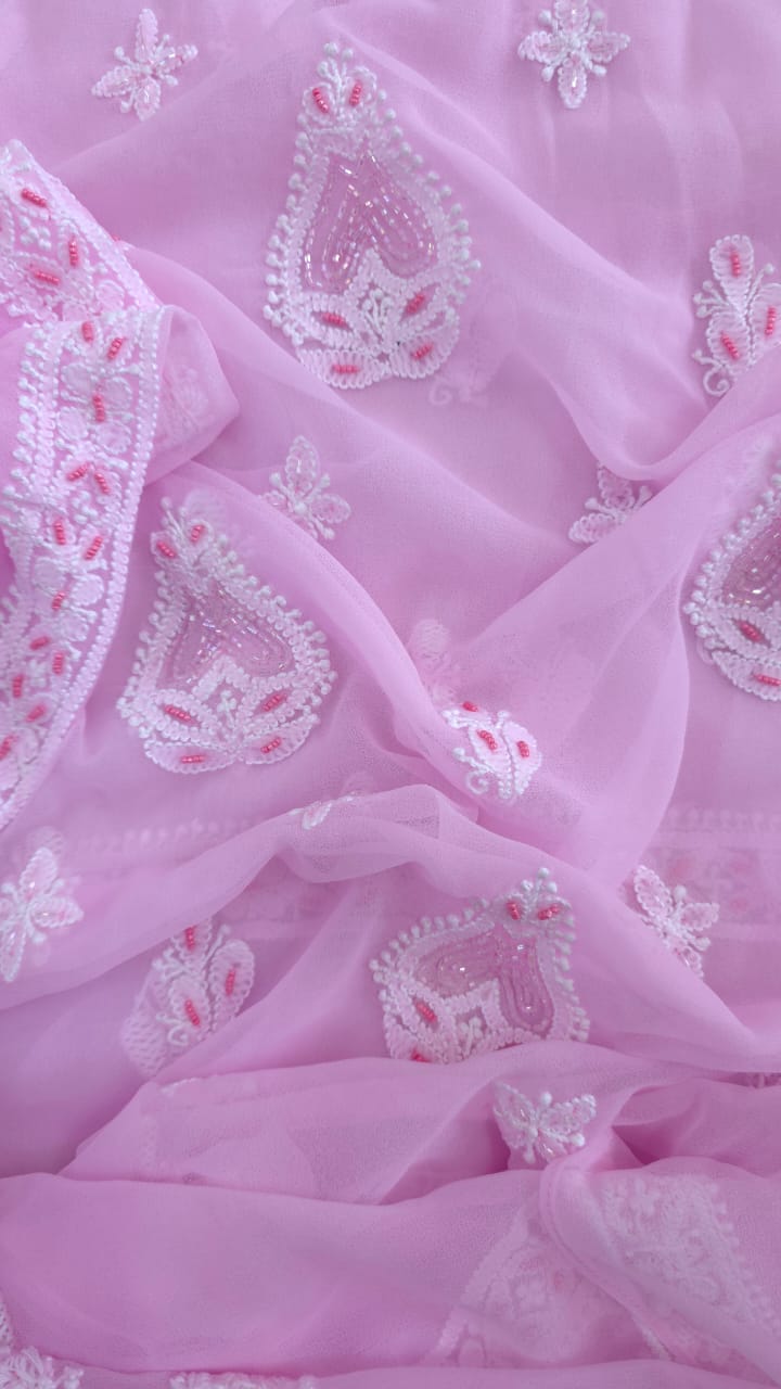 Alina Heavy Embellished Georgette Chikankari Unstitched Dress Material | Cutdana Handwork