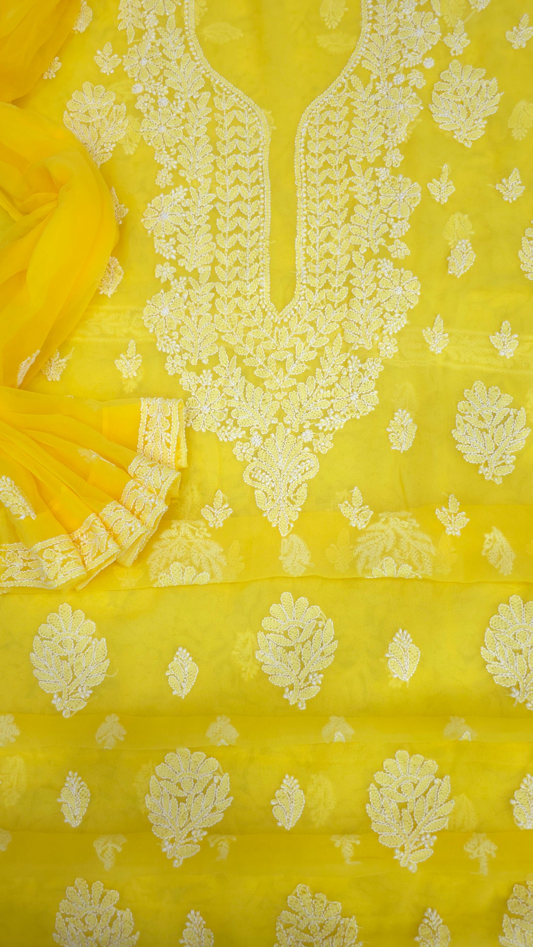 Lucknowi Georgette Chikankari Dress Material – Hand Embroidery Kurta, Bottom & Dupatta | Festive Queen Shades