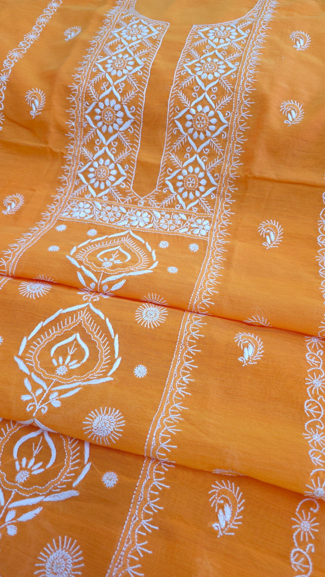 Lucknowi 2 Taar Chikankari Chanderi Kurta Dupatta Set – Handmade Festive Wear
