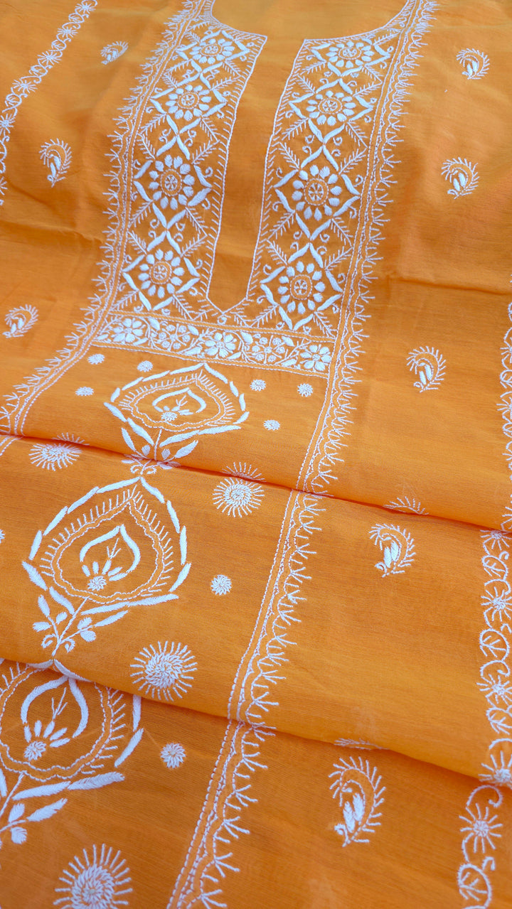 Lucknowi 2 Taar Chikankari Chanderi Kurta Dupatta Set – Handmade Festive Wear