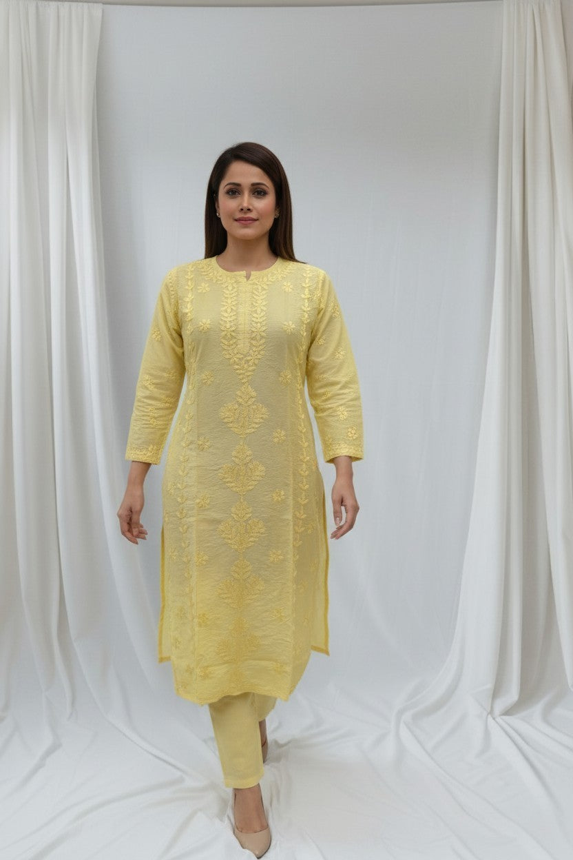 Heena Chanderi Chikankari Kurti – 100% Hand Embroidered, Non-Transparent