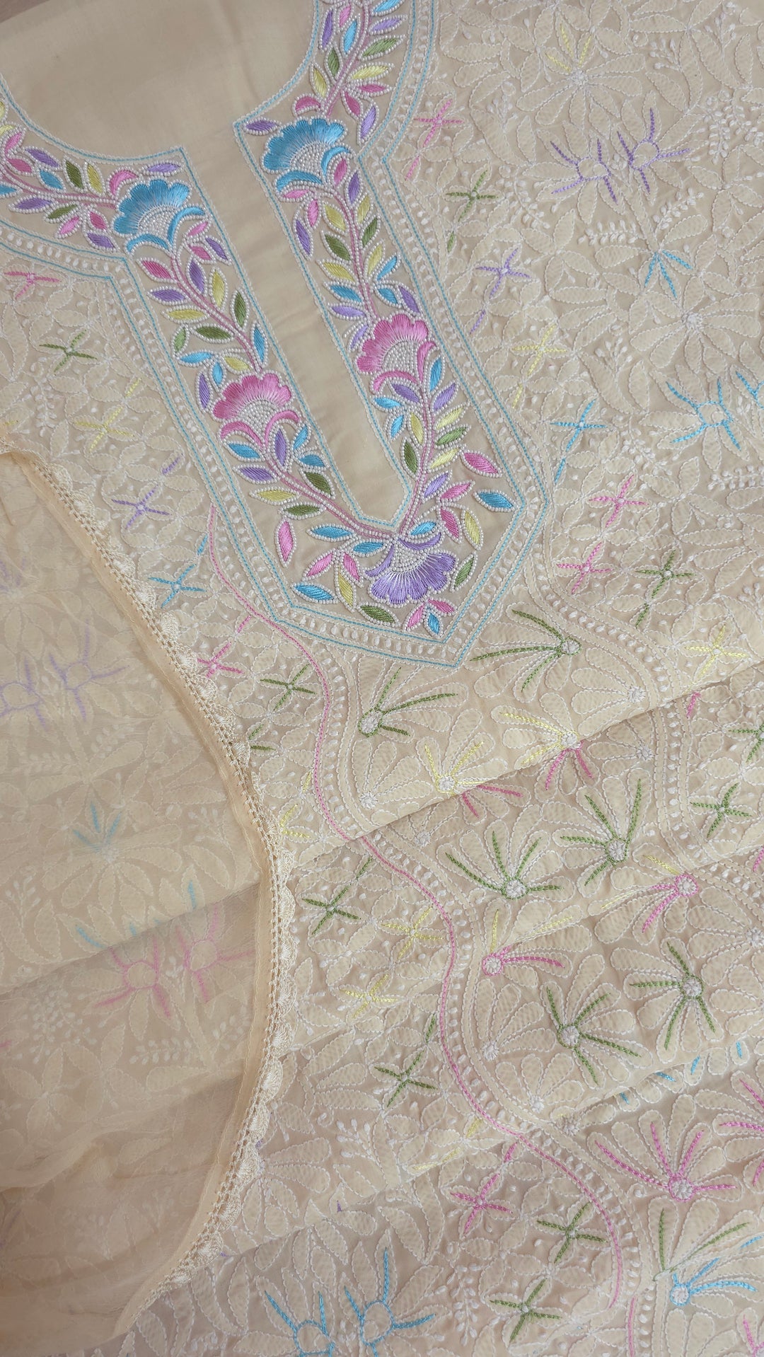 Nafasat Cotton Resham Neckline chikankari dress material
