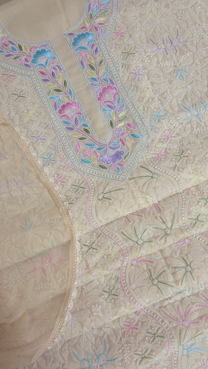 Nafasat Cotton Resham Neckline chikankari dress material