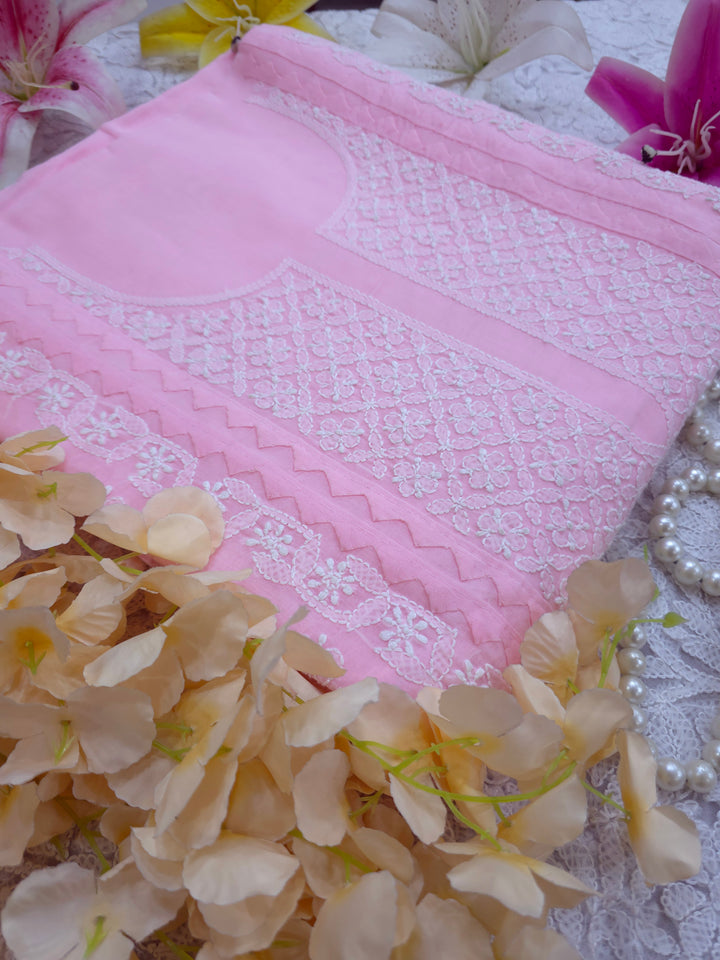 Darz Lucknowi Chikankari  Dress Material – Handmade Cotton Suit with Chiffon Dupatta