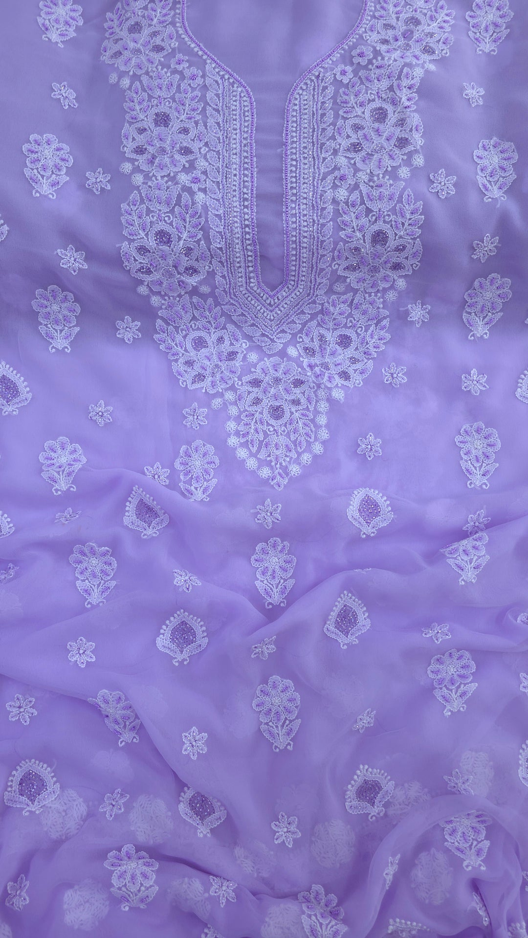 Alina Heavy Embellished Georgette Chikankari Unstitched Dress Material | Cutdana Handwork