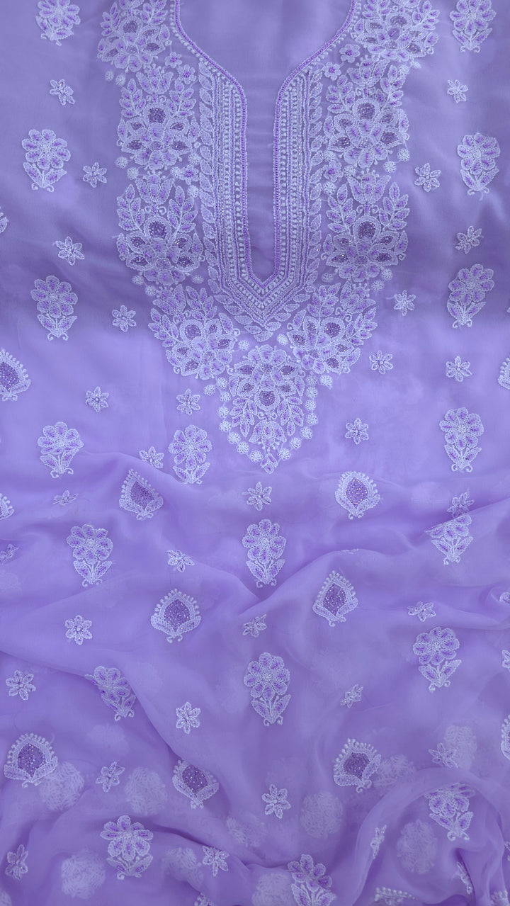 Alina Heavy Embellished Georgette Chikankari Unstitched Dress Material | Cutdana Handwork